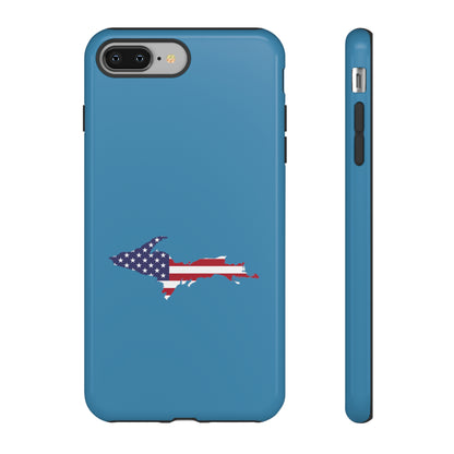 Michigan Upper Peninsula Tough Phone Case (Lake Michigan Blue w/ UP USA Flag Outline) | Apple iPhone