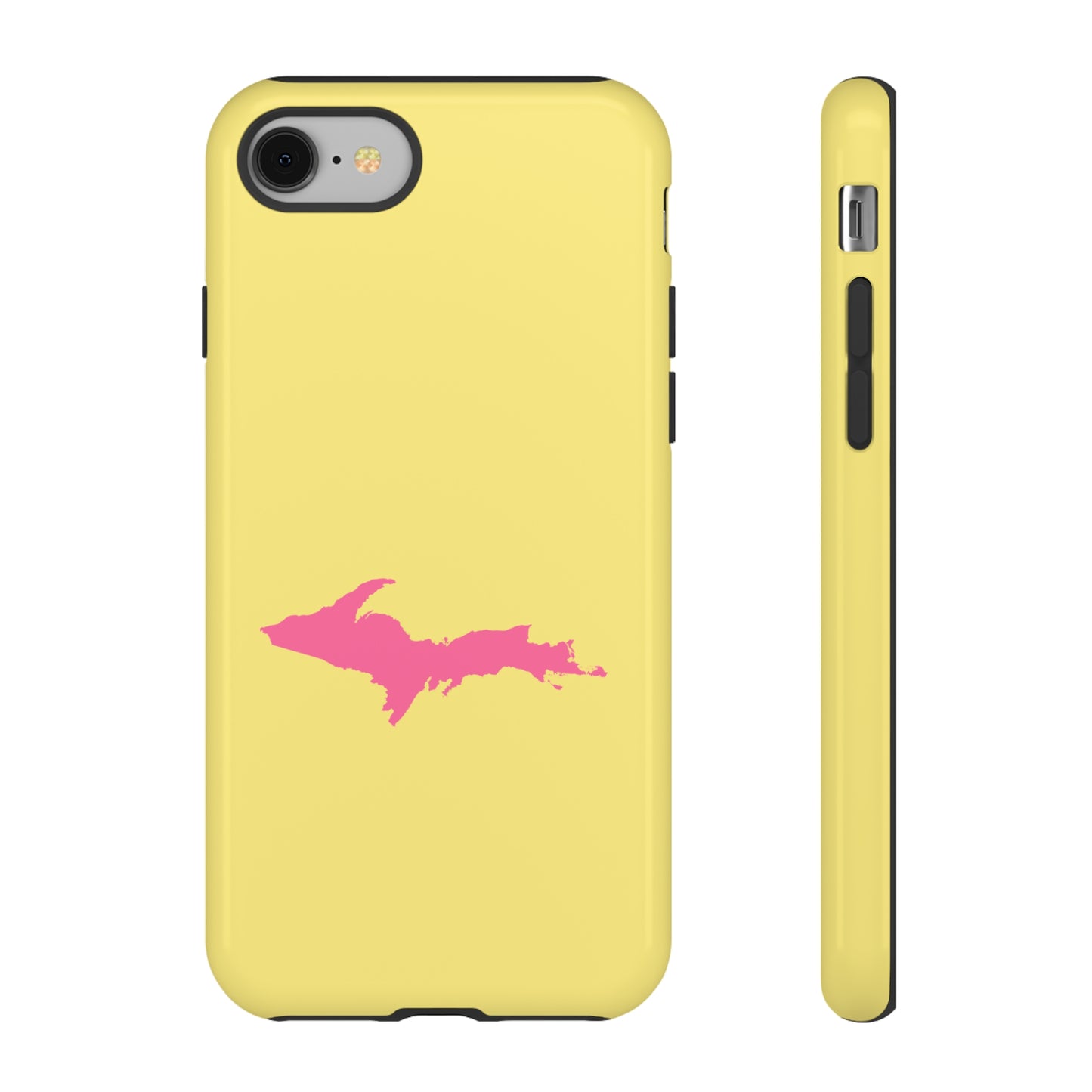 Michigan Upper Peninsula Tough Phone Case (Yellow Cherry Color w/ Pink UP Outline) | Apple iPhone