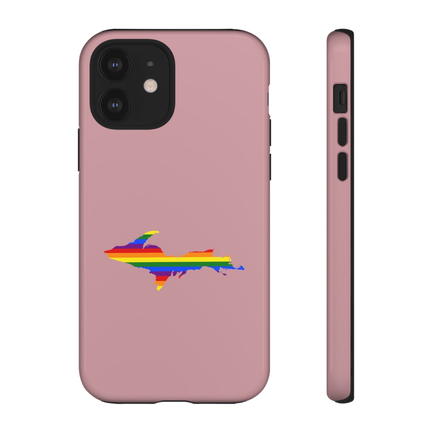 Michigan Upper Peninsula Tough Phone Case (Cherry Blossom Pink w/ UP Pride Flag Outline) | Apple iPhone