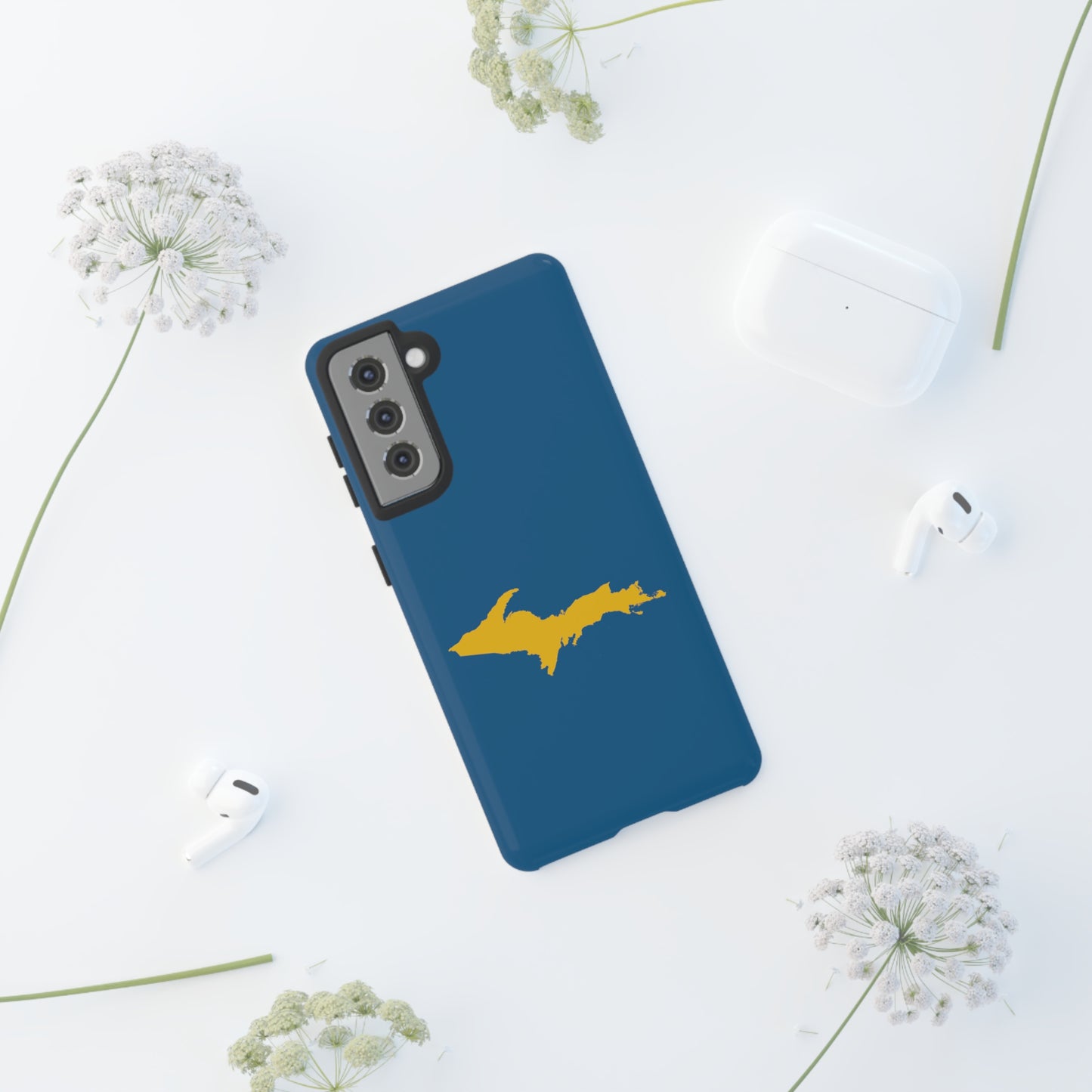 Michigan Upper Peninsula Tough Phone Case (Blueberry w/ Gold UP Outline) | Samsung & Pixel Android