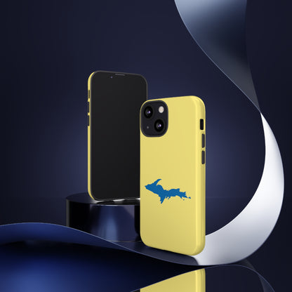 Michigan Upper Peninsula Tough Phone Case (Yellow Cherry Color w/ Azure UP Outline) | Apple iPhone