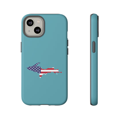 Michigan Upper Peninsula Tough Phone Case (Lake Huron Blue w/ UP USA Flag Outline) | Apple iPhone