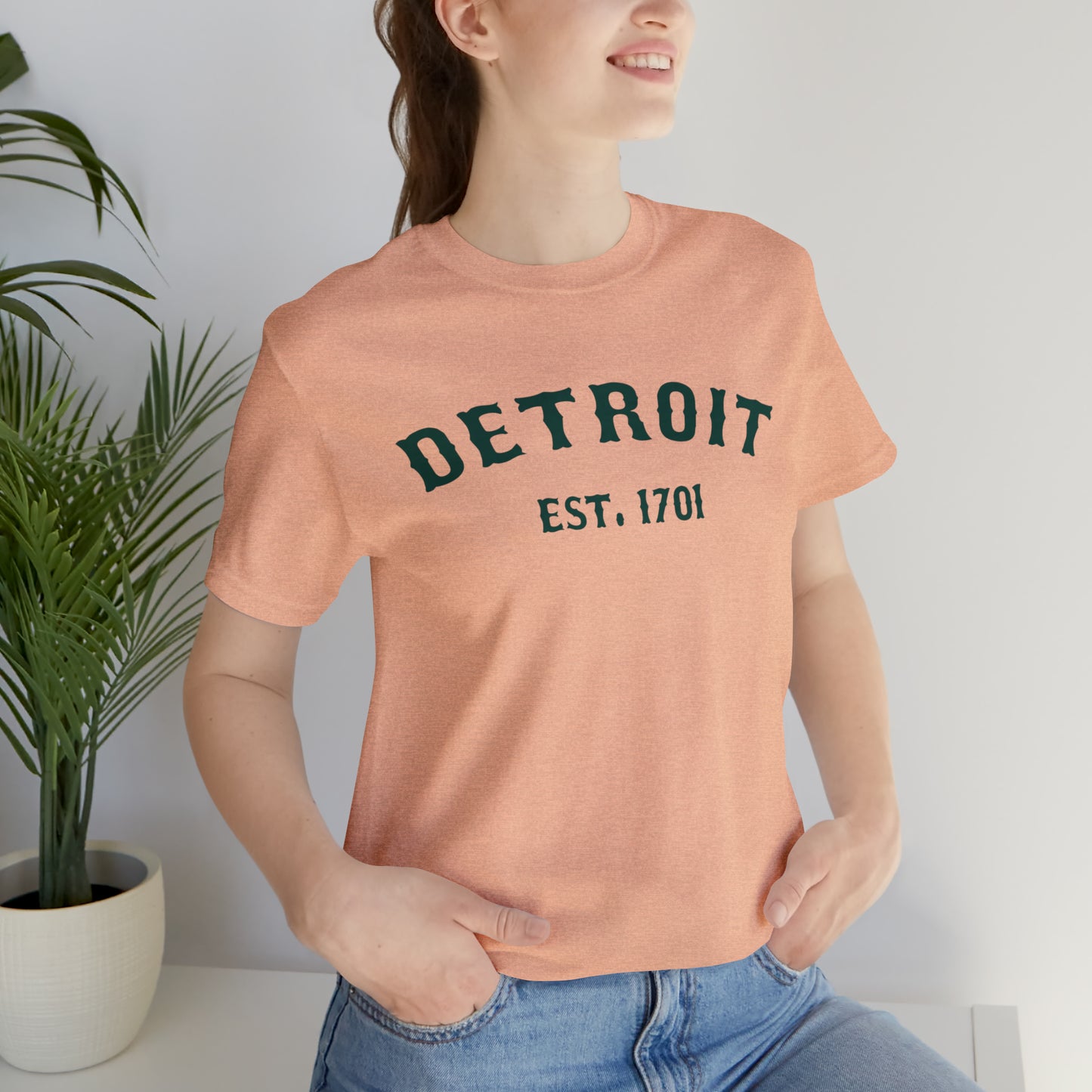 'Detroit EST. 1701' T-Shirt (Laconic Green Ballpark Font) | Unisex Standard