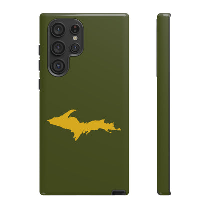 Michigan Upper Peninsula Tough Phone Case (Army Green w/ Gold UP Outline) | Samsung & Pixel Android