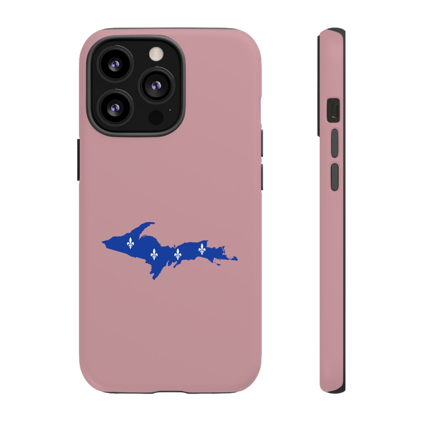 Michigan Upper Peninsula Tough Phone Case (Cherry Blossom Pink w/ UP Quebec Flag Outline) | Apple iPhone