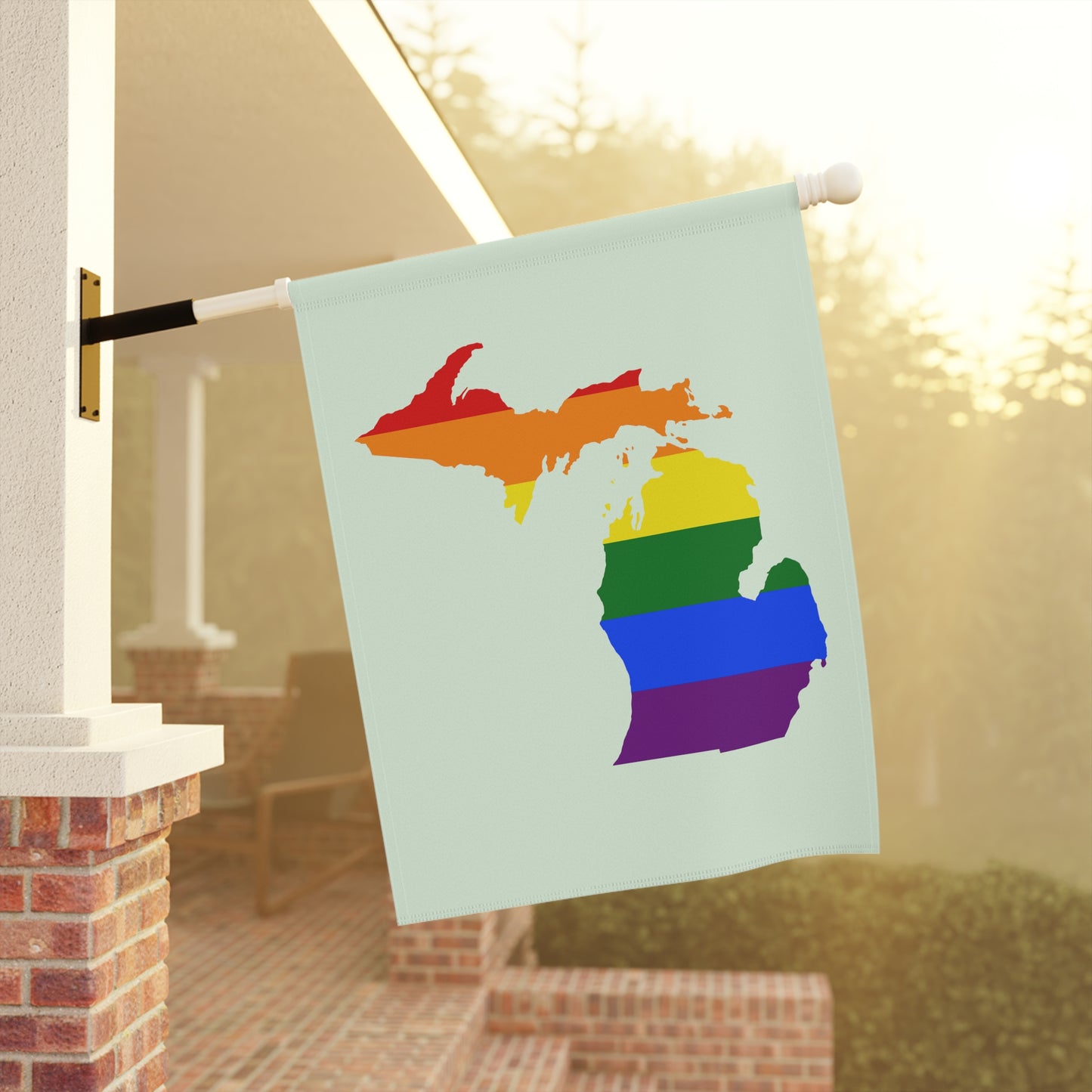 Michigan Rainbow Pride Home & Garden Flag (w/ MI Outline) | Dew Green