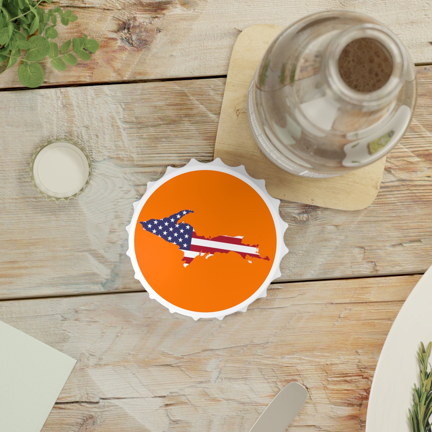 Michigan Upper Peninsula Bottle Opener (w/ UP USA Flag ) | Safety Orange