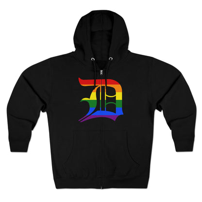 Detroit 'Old English D' Hoodie (Full-Body Rainbow Pride Edition) | Unisex Full Zip