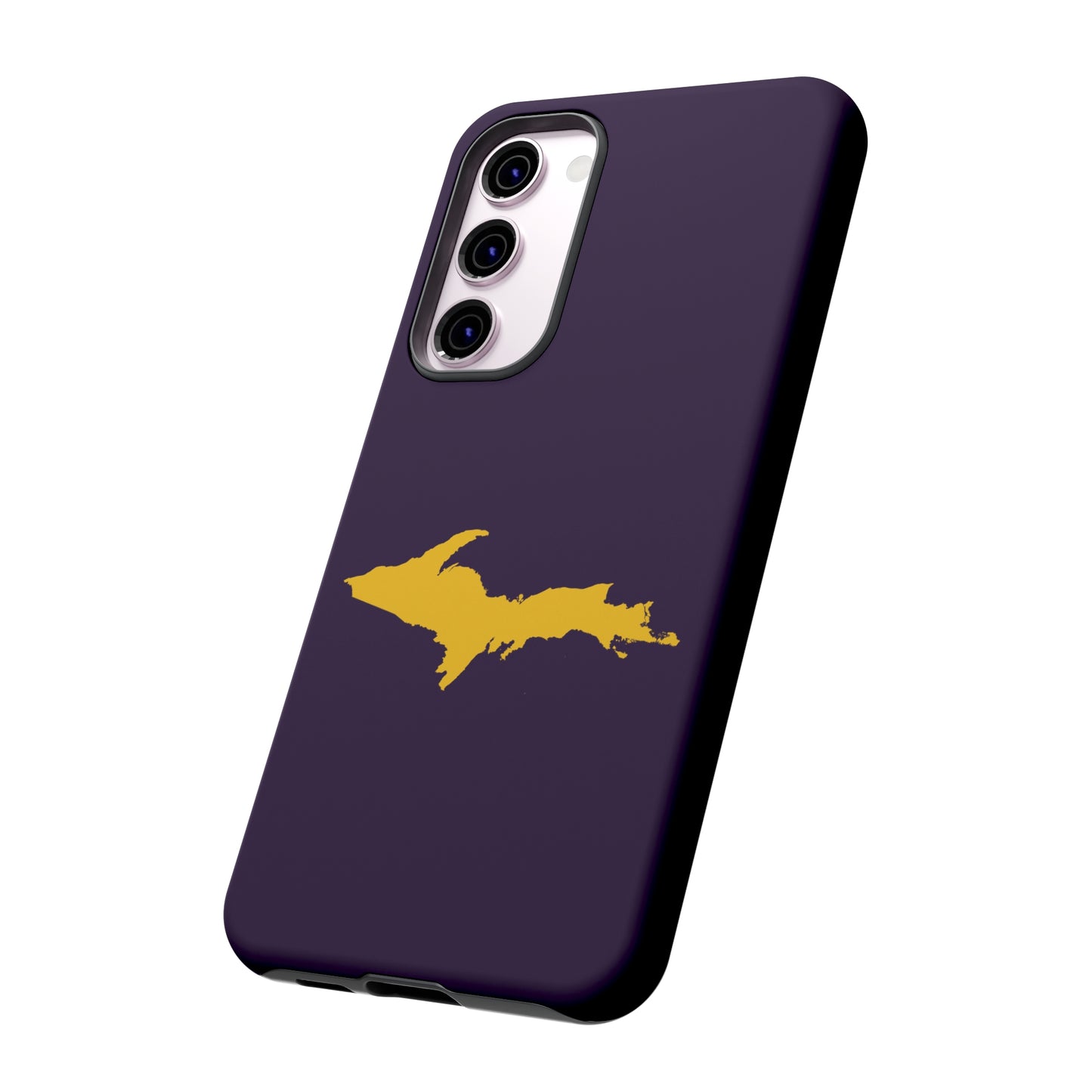 Michigan Upper Peninsula Tough Phone Case (Blackcurrant w/ Gold UP Outline) | Samsung & Pixel Android