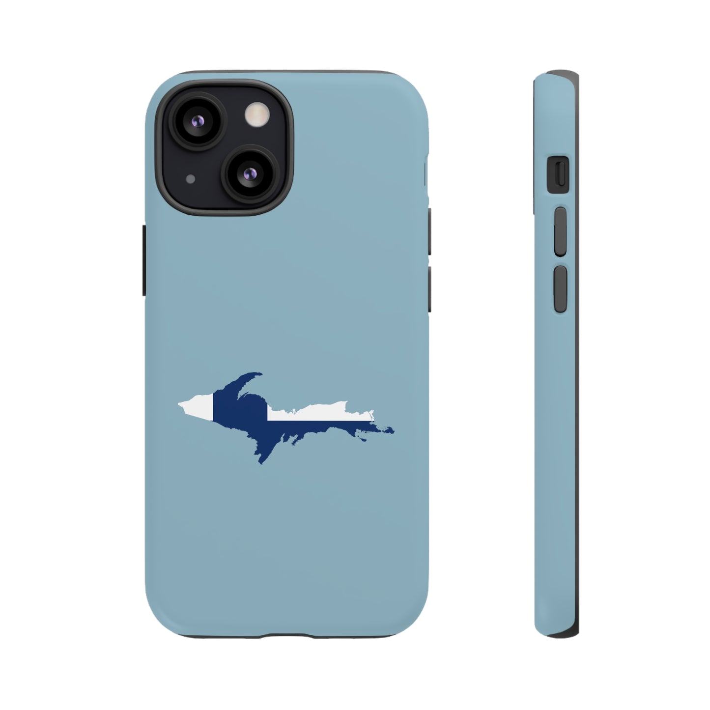 Michigan Upper Peninsula Tough Phone Case (Opal Blue w/ UP Finland Flag Outline) | Apple iPhone