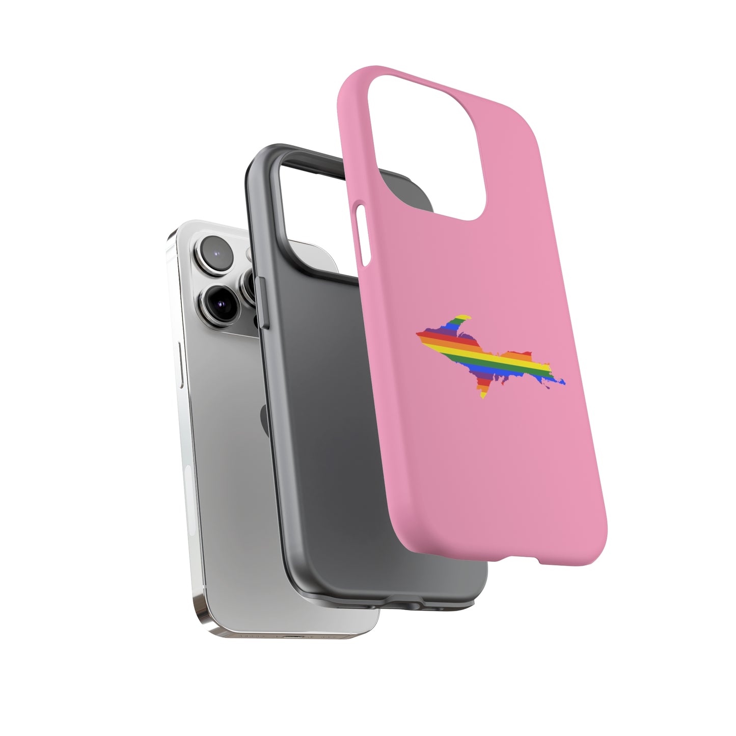 Michigan Upper Peninsula Tough Phone Case ('67 Pink Caddie w/ UP Pride Flag Outline) | Apple iPhone