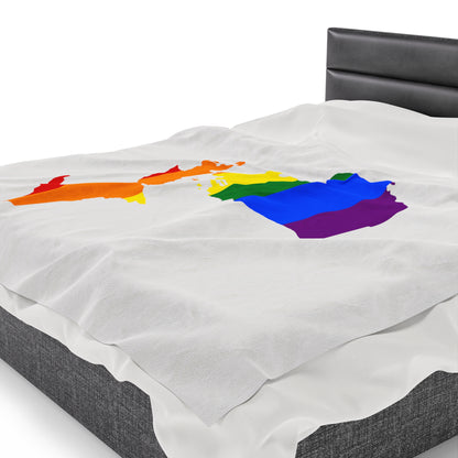 Michigan Plush Blanket (w/ MI Pride Flag Outline) | Birch Bark White