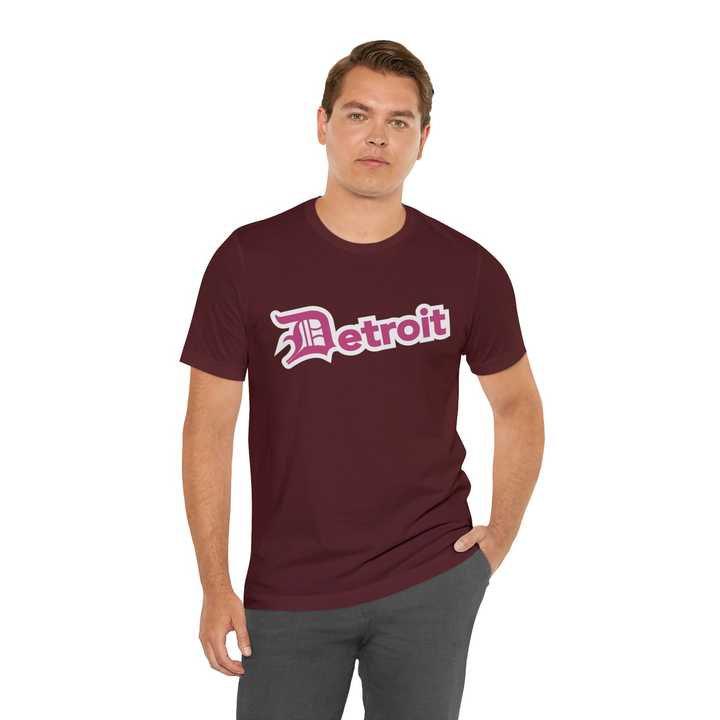 'Detroit' T-Shirt (Apple Blossom Pink w/ Old English 'D') | Unisex Standard