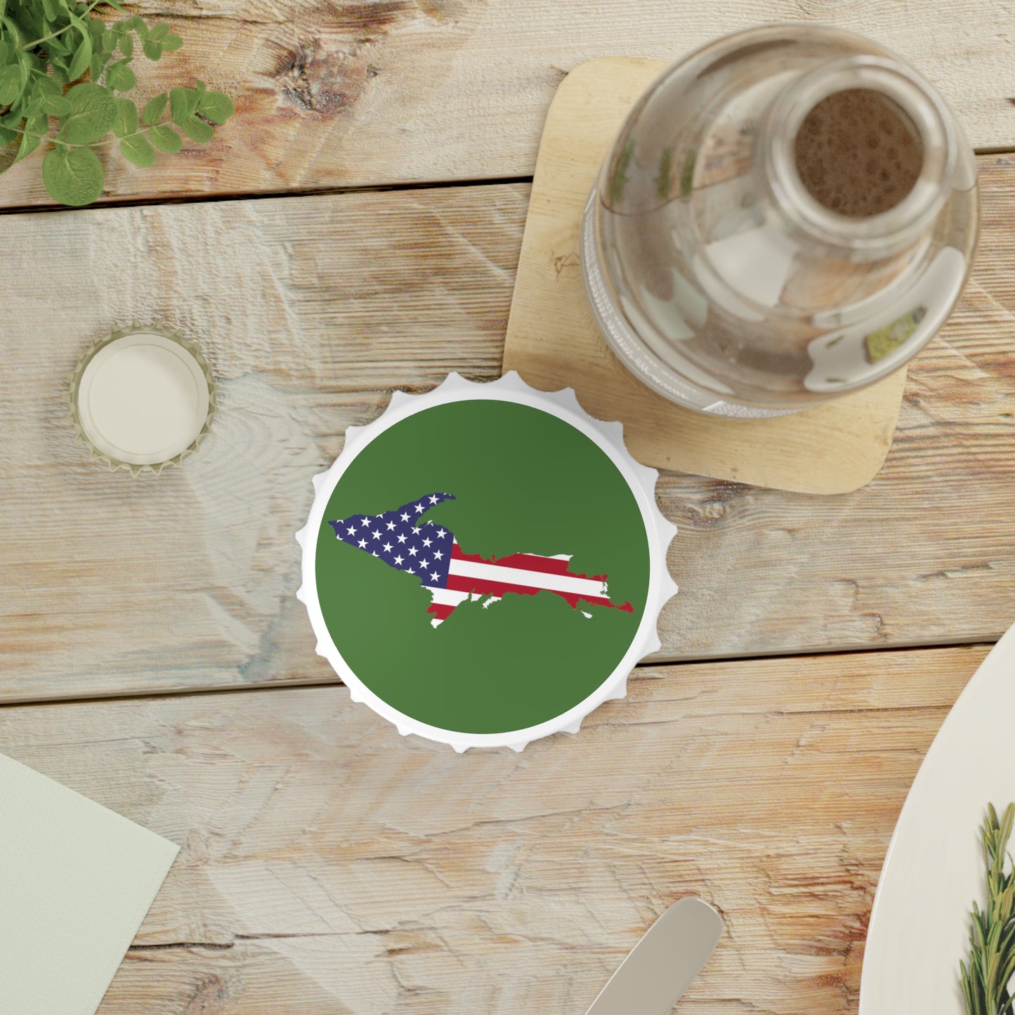 Michigan Upper Peninsula Bottle Opener (w/ UP USA Flag ) | Pine Green