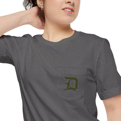 Detroit 'Old English D' Pocket T-Shirt (Army Green) | Unisex Standard