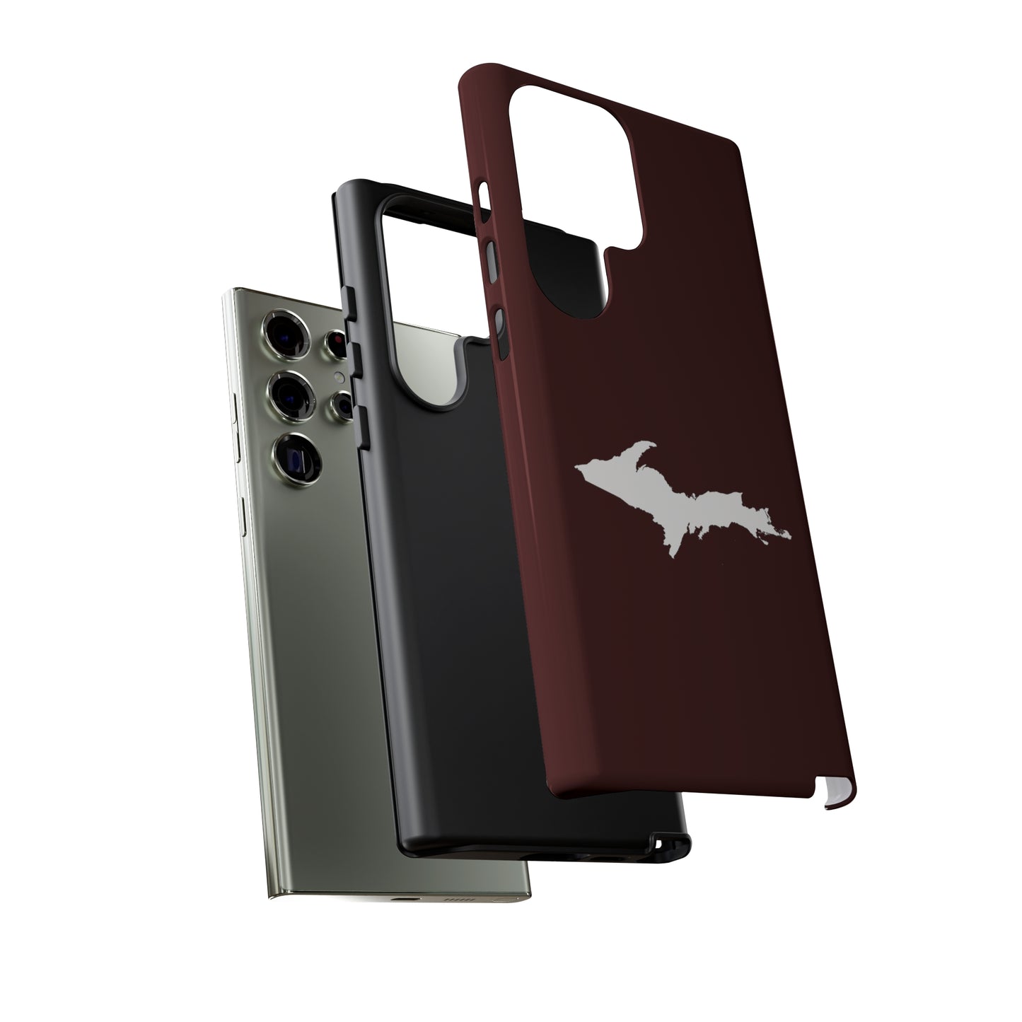 Michigan Upper Peninsula Tough Phone Case (Cherrywood Color w/ UP Outline) | Samsung & Pixel Android