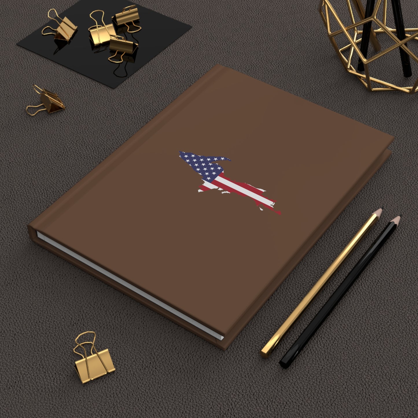 Michigan Upper Peninsula Hardcover Journal (w/ UP USA Flag) | Ruled - Coffee Color