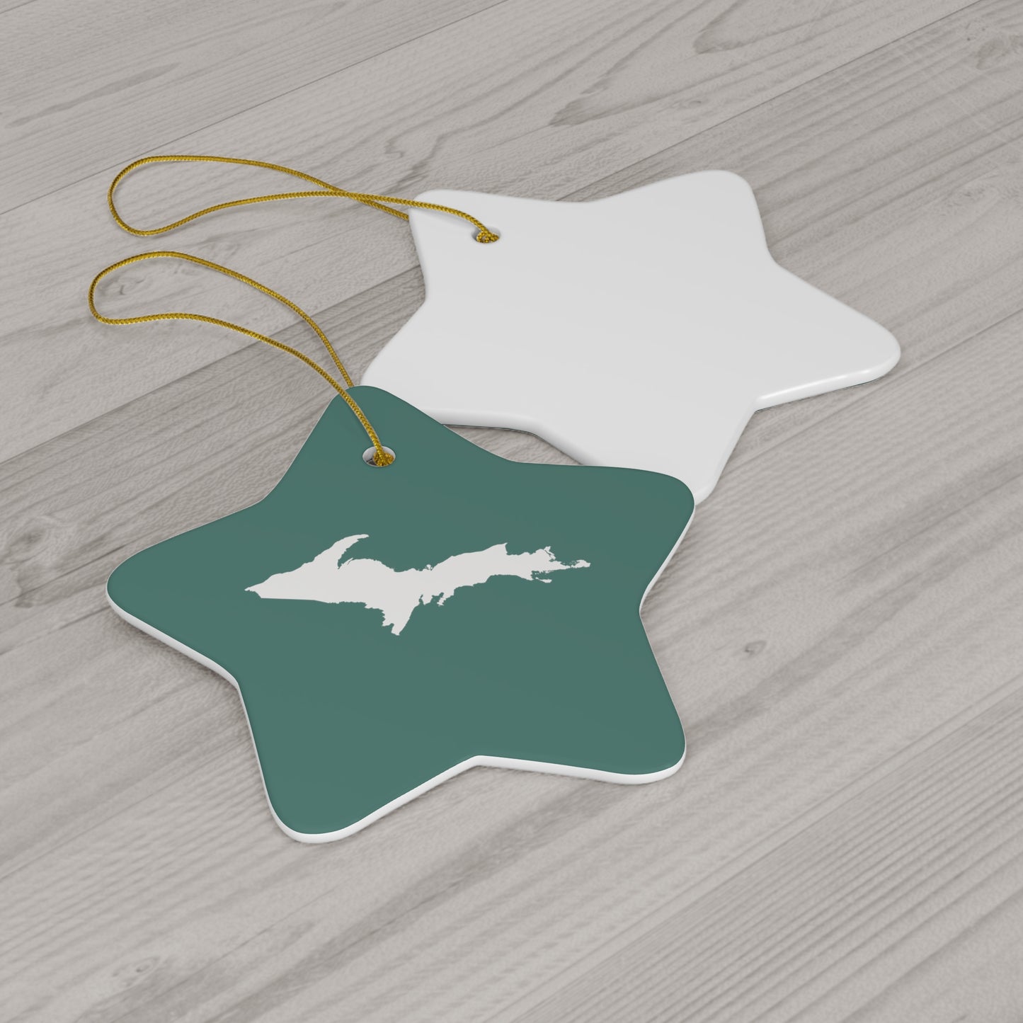 Michigan Upper Peninsula Christmas Ornament (Copper Green) | Ceramic - 4 Shapes