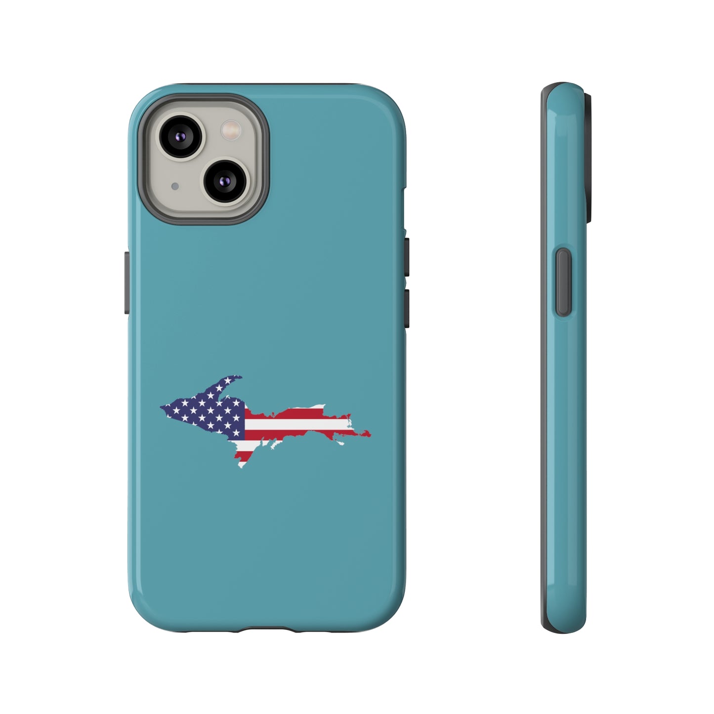 Michigan Upper Peninsula Tough Phone Case (Lake Huron Blue w/ UP USA Flag Outline) | Apple iPhone