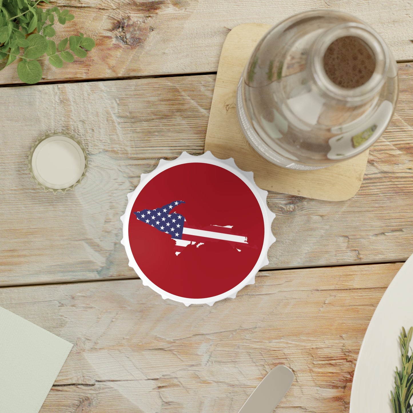 Michigan Upper Peninsula Bottle Opener (w/ UP USA Flag ) | Thimbleberry Red