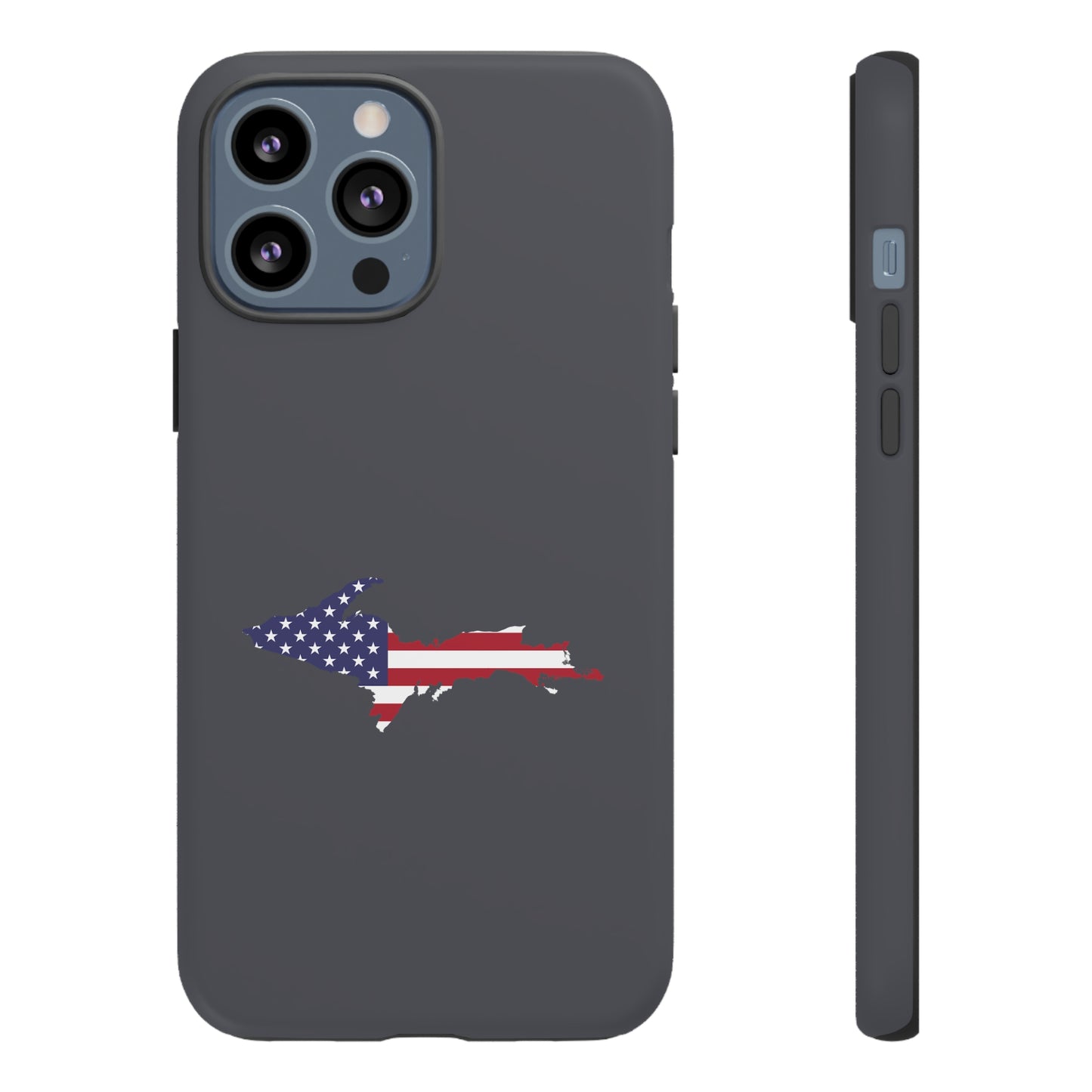 Michigan Upper Peninsula Tough Phone Case (Iron Ore Grey w/ UP USA Flag Outline) | Apple iPhone