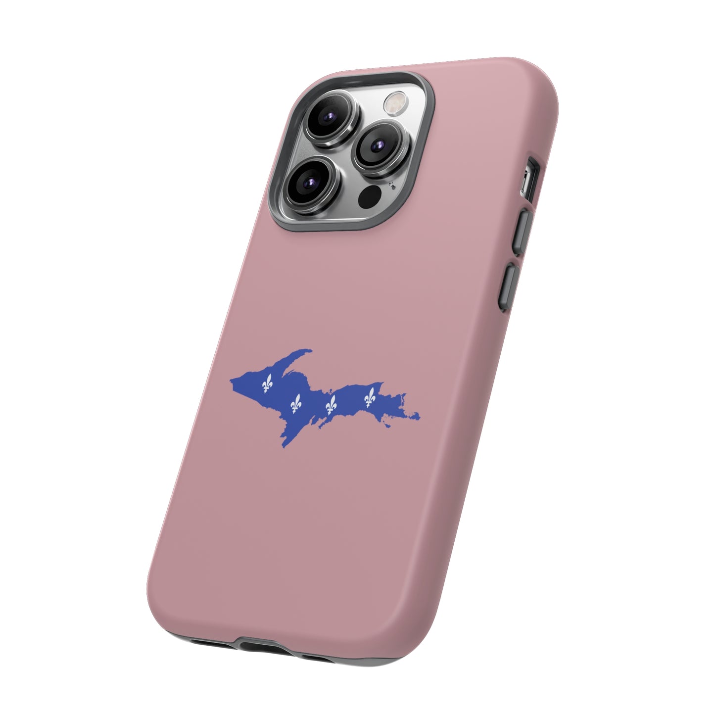 Michigan Upper Peninsula Tough Phone Case (Cherry Blossom Pink w/ UP Quebec Flag Outline) | Apple iPhone