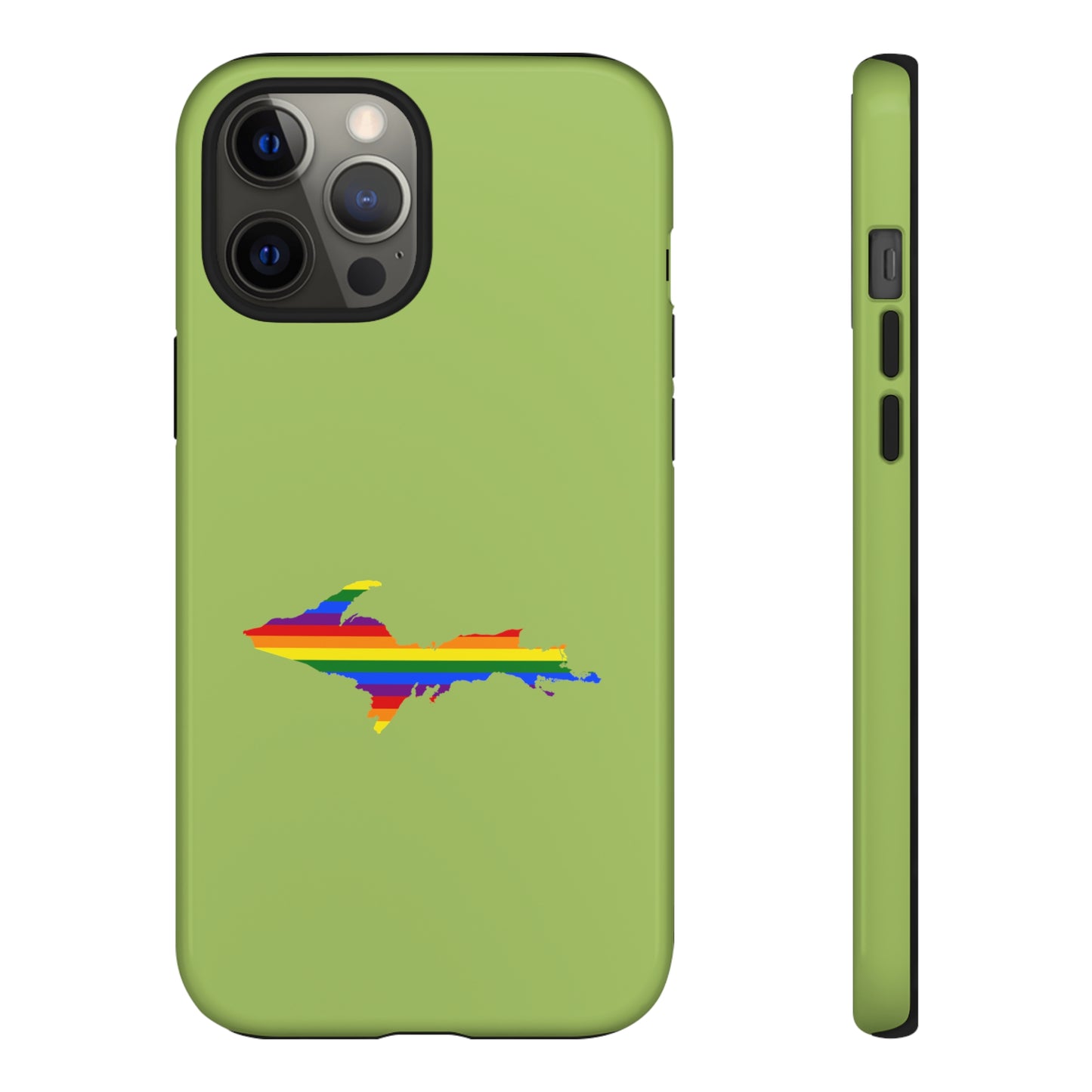 Michigan Upper Peninsula Tough Phone Case (Gooseberry Green w/ UP Pride Flag Outline) | Apple iPhone