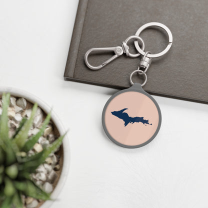 Michigan Upper Peninsula Keyring (w/ Navy UP Outline) | Rose Gold