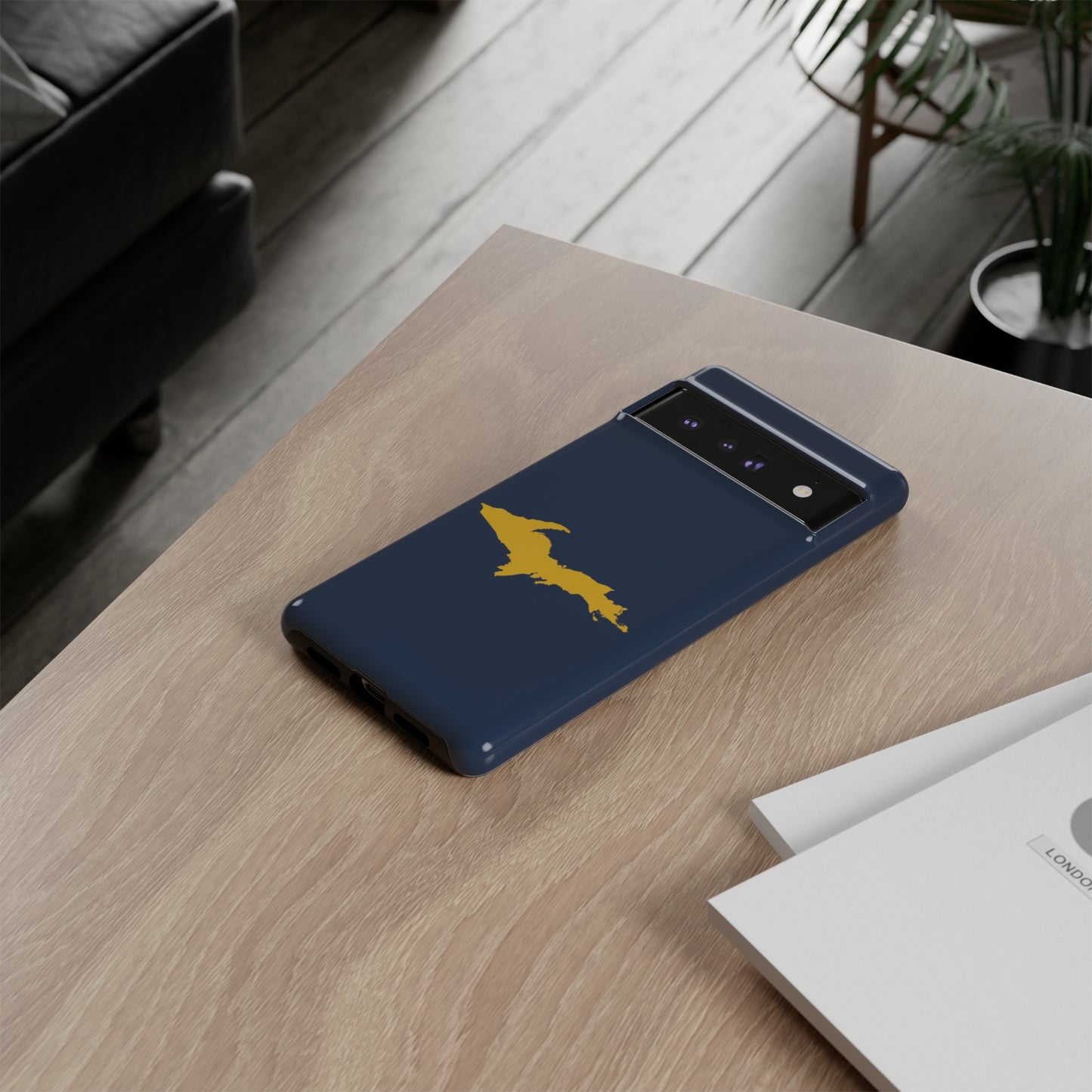 Michigan Upper Peninsula Tough Phone Case (Navy w/ Gold UP Outline) | Samsung & Pixel Android