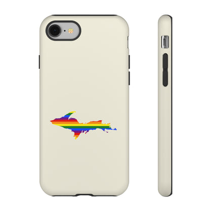 Michigan Upper Peninsula Tough Phone Case (Ivory Color w/ UP Pride Flag Outline) | Apple iPhone