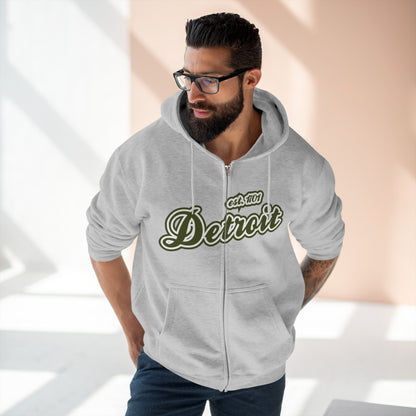 'Detroit EST 1701' Hoodie (Army Green Script Font) | Unisex Full Zip