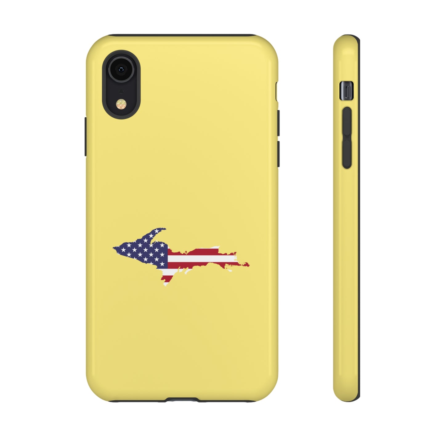 Michigan Upper Peninsula Tough Phone Case (Yellow Cherry Color w/ UP USA Outline) | Apple iPhone