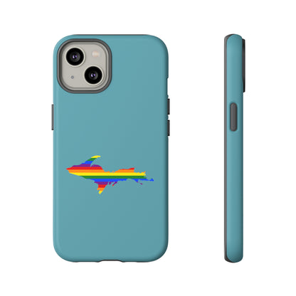 Michigan Upper Peninsula Tough Phone Case (Lake Huron Blue w/ UP Pride Flag Outline) | Apple iPhone