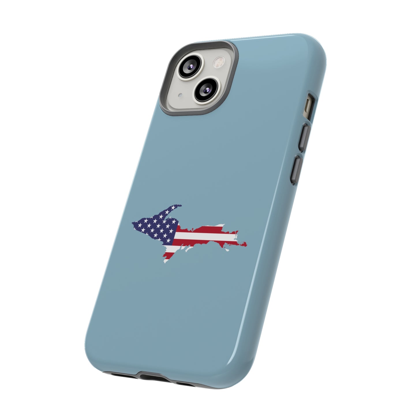 Michigan Upper Peninsula Tough Phone Case (Opal Blue w/ UP USA Flag Outline) | Apple iPhone