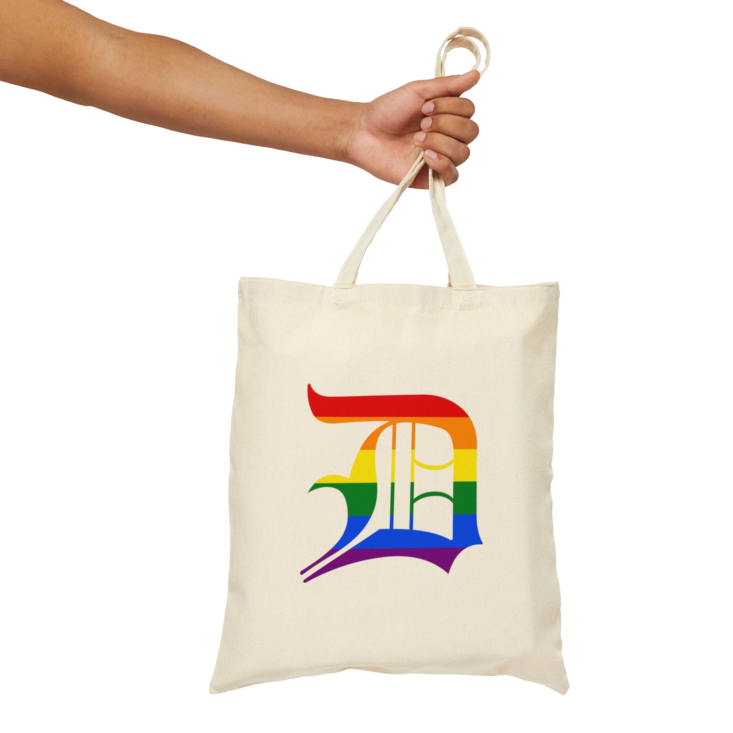 Detroit 'Old English D' Light Tote Bag (Rainbow Pride Edition)