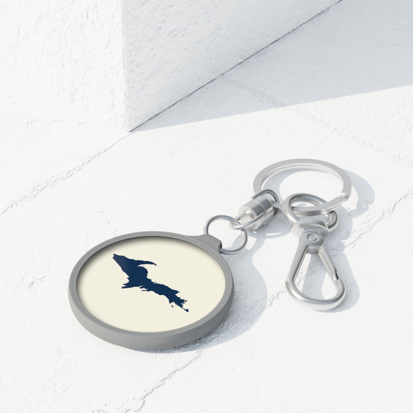 Michigan Upper Peninsula Keyring (w/ Navy UP Outline) | Ivory White