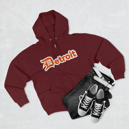 'Detroit' Hoodie (Maple Leaf Orange w/ Old English 'D') | Unisex Full Zip