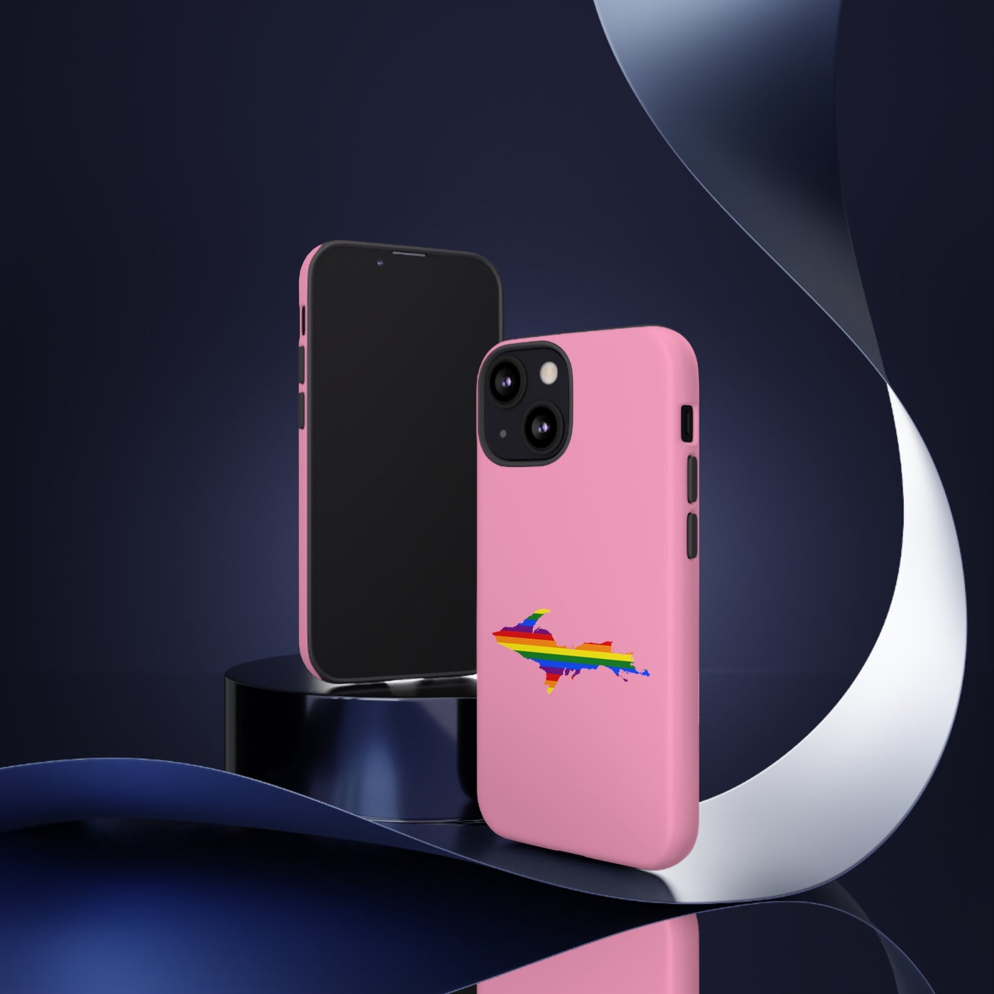 Michigan Upper Peninsula Tough Phone Case ('67 Pink Caddie w/ UP Pride Flag Outline) | Apple iPhone