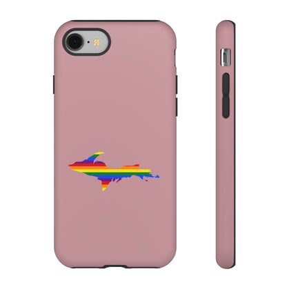 Michigan Upper Peninsula Tough Phone Case (Cherry Blossom Pink w/ UP Pride Flag Outline) | Apple iPhone