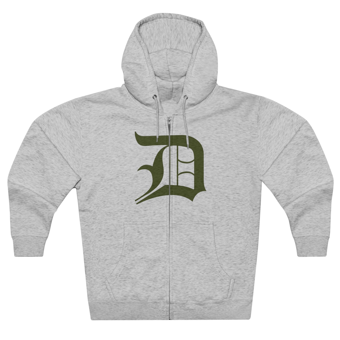 Detroit 'Old English D' Hoodie (Full-Body Army Green) | Unisex Full Zip