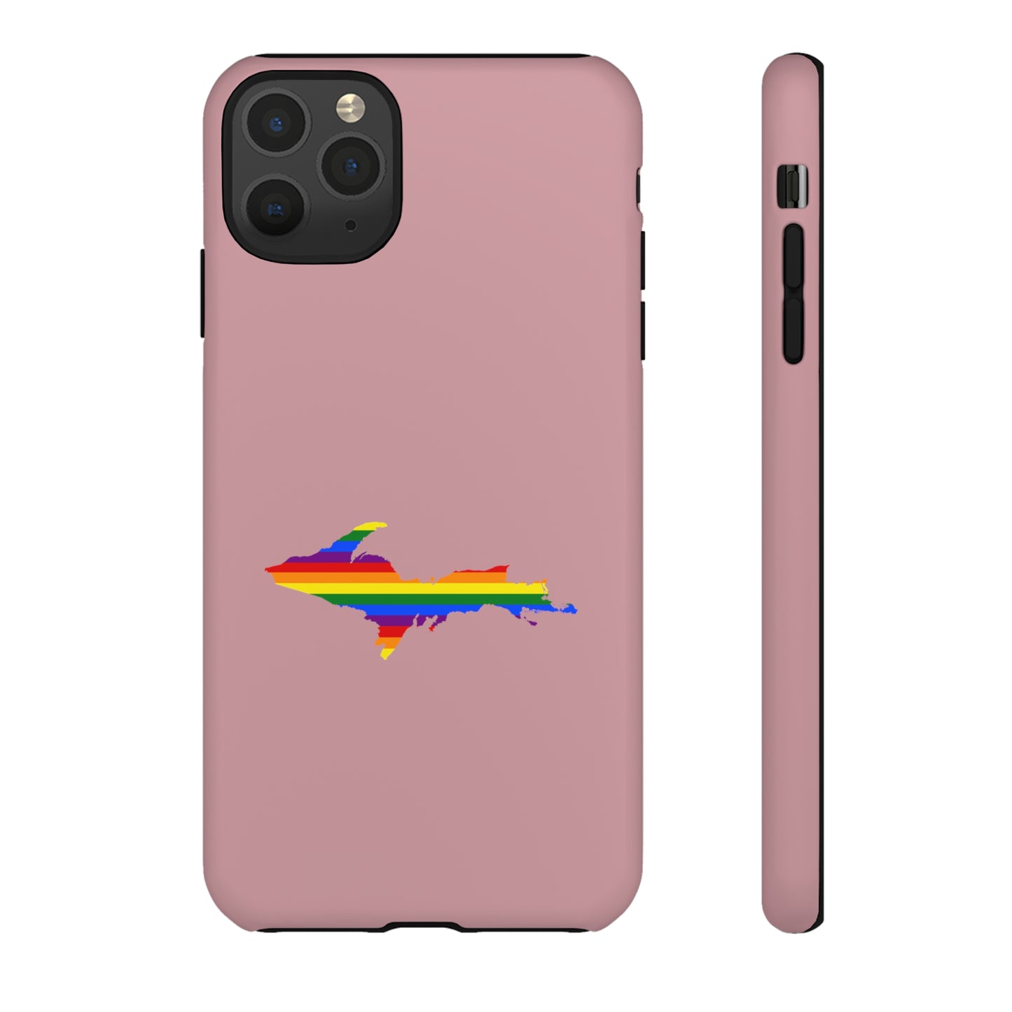 Michigan Upper Peninsula Tough Phone Case (Cherry Blossom Pink w/ UP Pride Flag Outline) | Apple iPhone