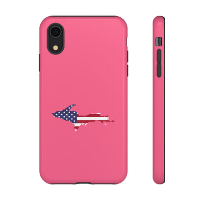 Michigan Upper Peninsula Tough Phone Case (Rhodochrosite Pink w/ UP USA Flag Outline) | Apple iPhone