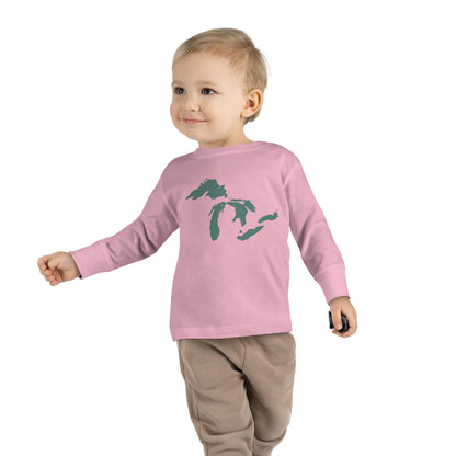 Great Lakes T-Shirt (Copper Green Outline) | Toddler Long Sleeve