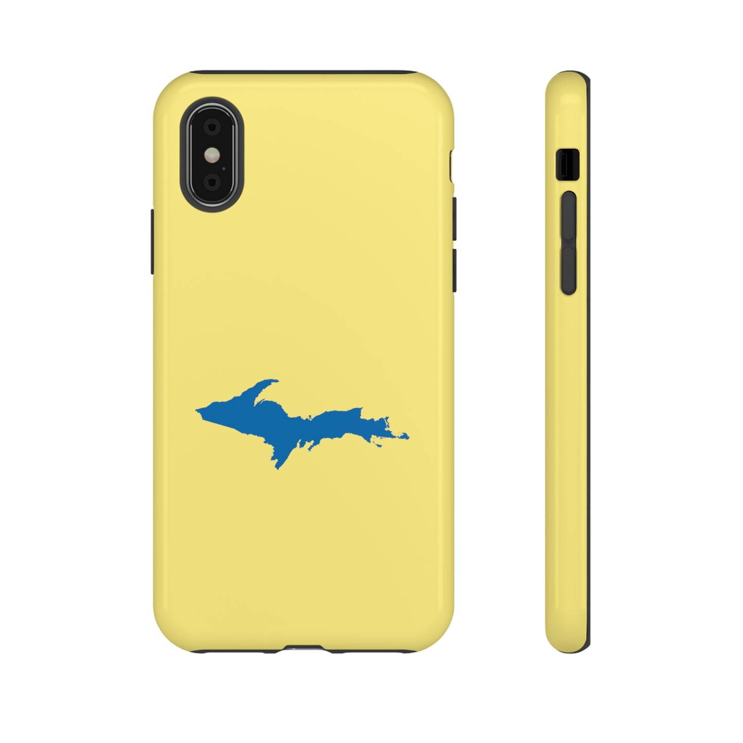 Michigan Upper Peninsula Tough Phone Case (Yellow Cherry Color w/ Azure UP Outline) | Apple iPhone