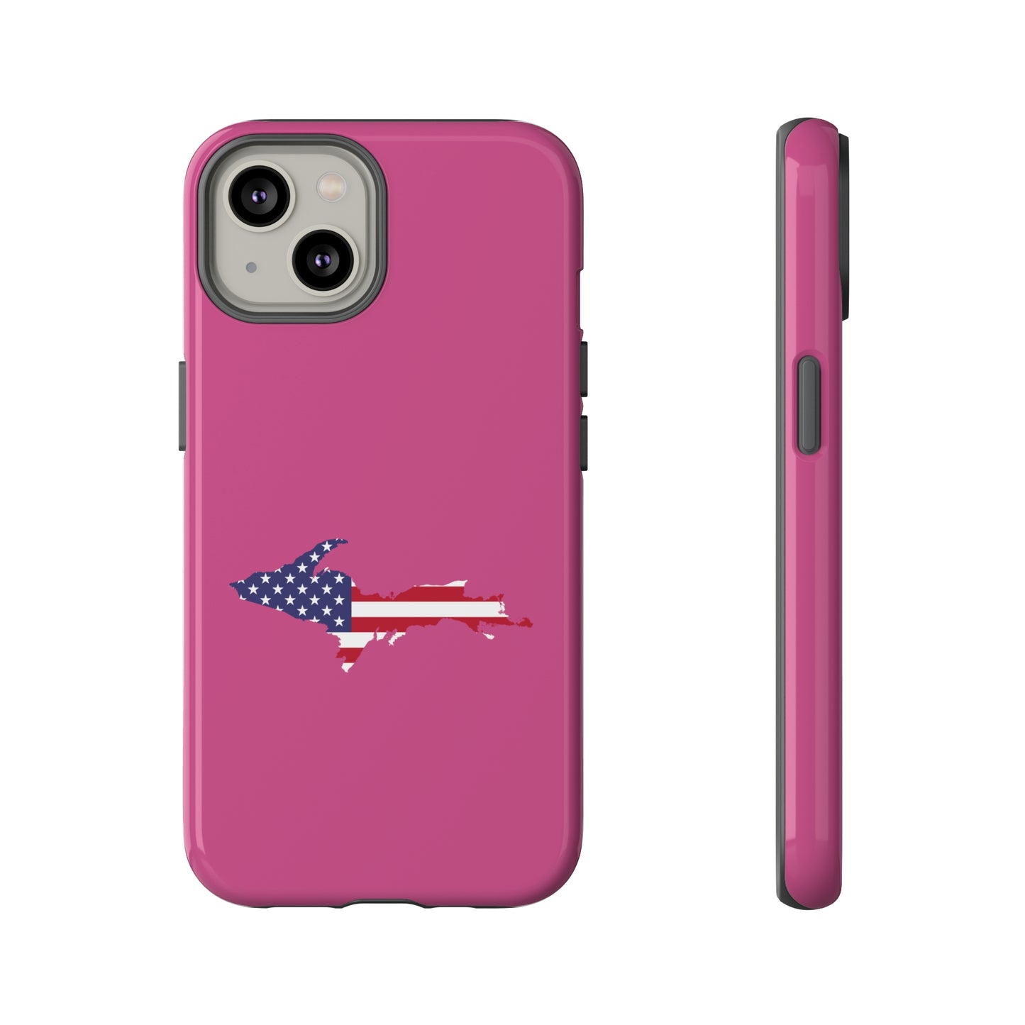 Michigan Upper Peninsula Tough Phone Case (Apple Blossom Pink w/ UP USA Flag Outline) | Apple iPhone