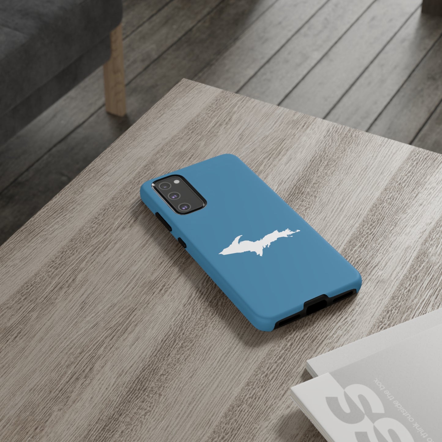 Michigan Upper Peninsula Tough Phone Case (Lake Michigan Blue w/ UP Outline) | Samsung & Pixel Android