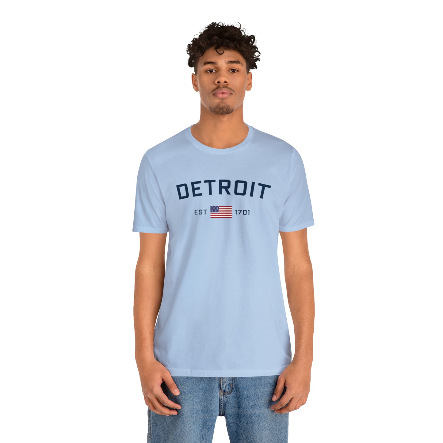 'Detroit EST 1701' T-Shirt (w/ USA Flag Outline) | Unisex Standard Fit