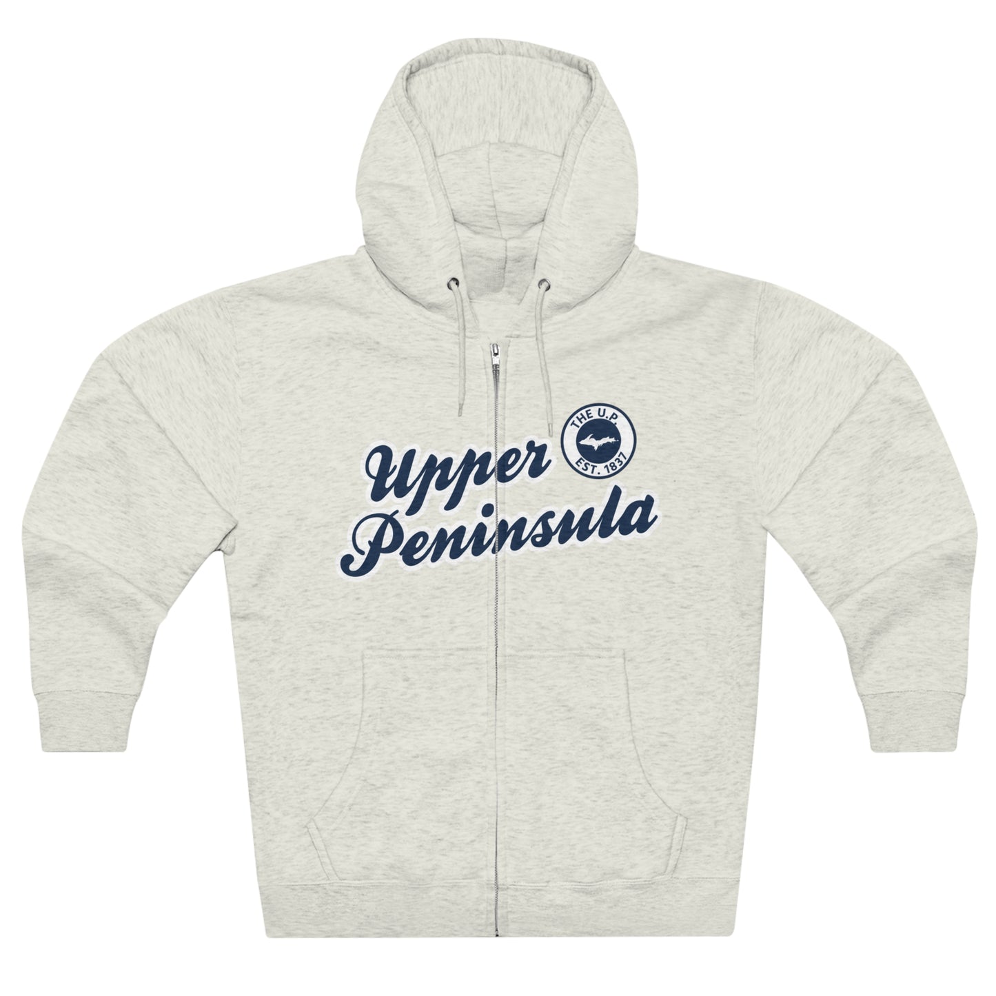 'Upper Peninsula EST 1837' Hoodie (Navy Script Font) | Unisex Full Zip