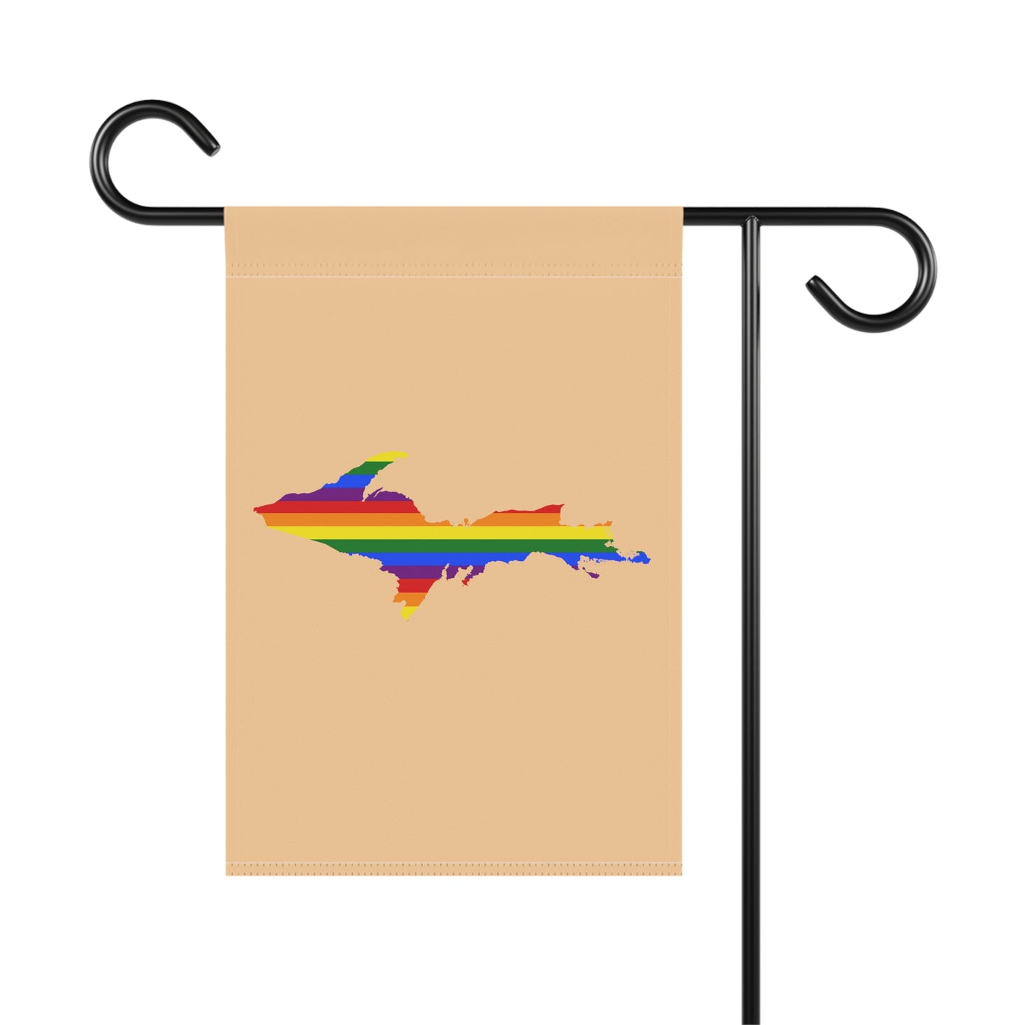 Michigan Upper Peninsula Home & Garden Flag (w/ UP Rainbow Pride Flag) | Pale Apricot