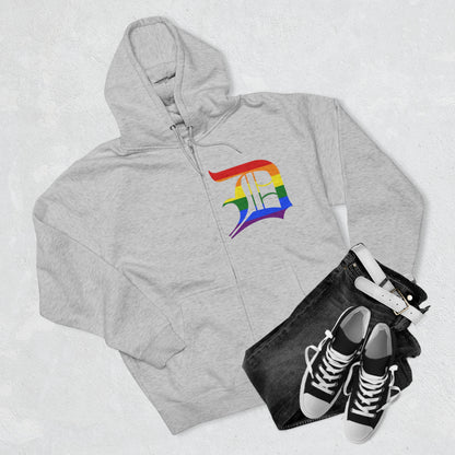 Detroit 'Old English D' Hoodie (Rainbow Pride Edition) | Unisex Full Zip